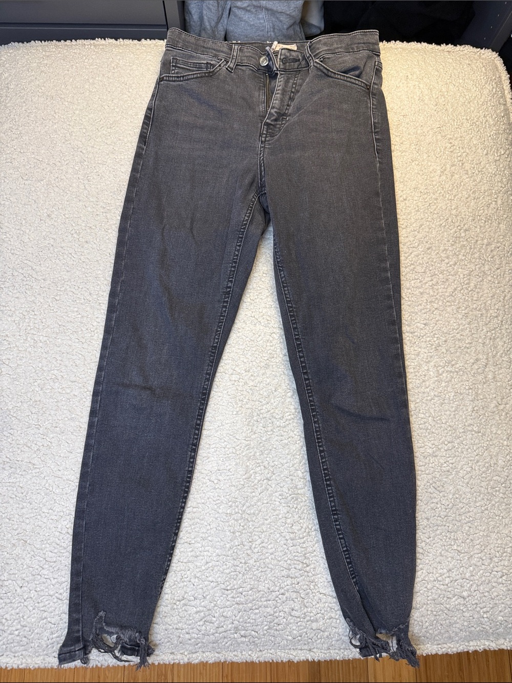 Topshop Charcoal Gray Skinny Jeans with Distressed Hem